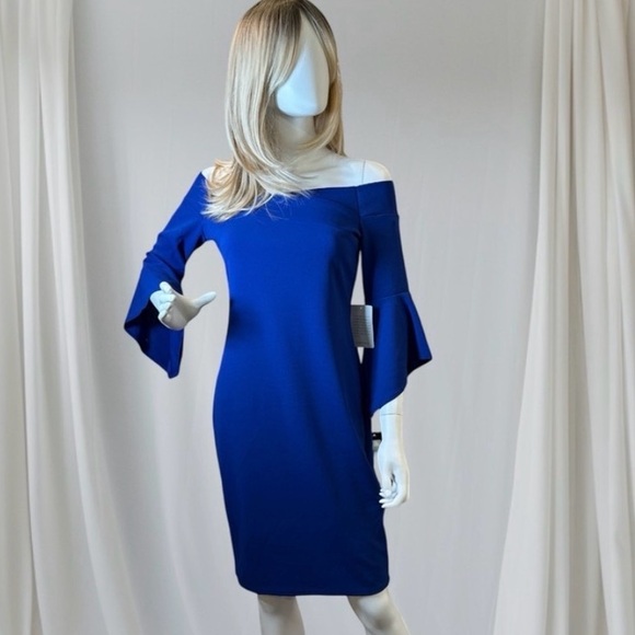 bebe Dresses & Skirts - BEBE NWT Elegant Blue Off-Shoulder Dress